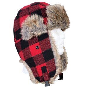 KB ETHOS Red & Black Buffalo Plaid Faux Fur Trapper Hat - Men's OS